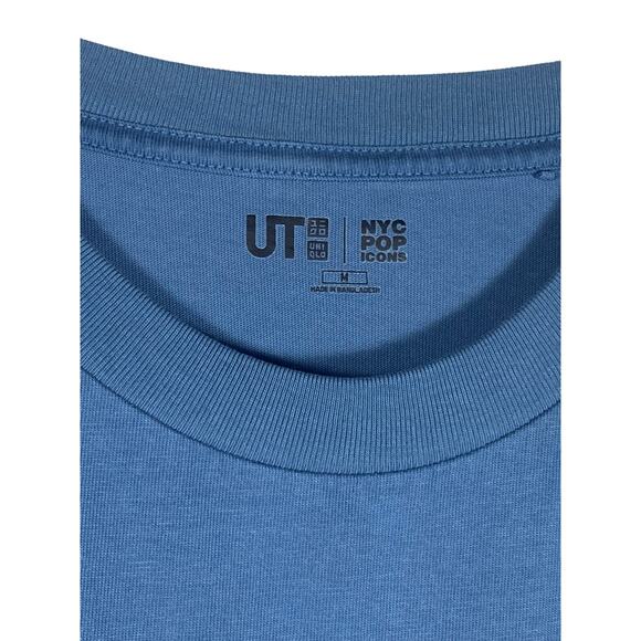 Men's Uniqlo NYC Pop Icon Blue T-shirt Basquiat Dinosaur art  Medium 100% Cotton - Picture 3 of 8